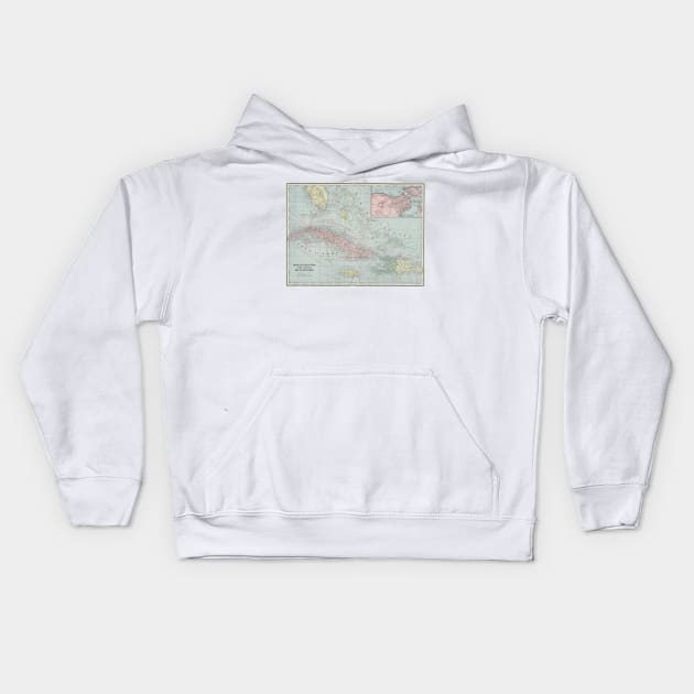 Vintage Map of The Caribbean (1901) Kids Hoodie by Bravuramedia